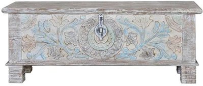 View Innerbraz storage trunk - white carved - mango wood