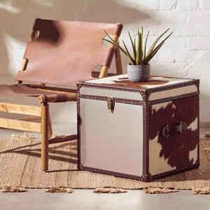View Kensington townhouse storage trunk - set of 2 - brown and white leather