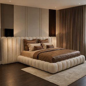 View Cupidon ottoman storage bed - 6ft queen size - cream - fabric