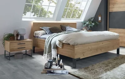 View Breda bed - wooden headboard - bianco oak - variation available