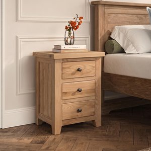 View Appleby bedside table - 3 drawer - narrow - 55cm - oak