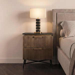 View Ironville brass ribbed 2 drawer bedside cabinet