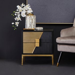 View Davoli bedside cabinet - 2 drawer - black and gold
