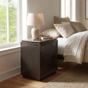 View Russo bedside cabinet - 3 drawer - ash brown - travertine top