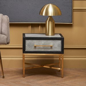 View Cadio bedside table - 1 drawer - grey faux shagreen with gold legs