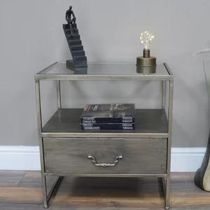 View Bedside cabinet - 1 drawer - grey metal and glass