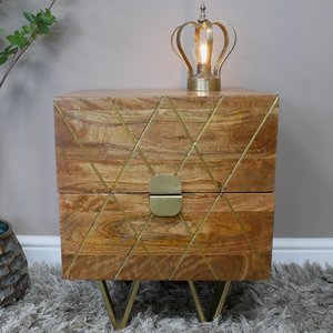 View Bedside cabinet - 2 drawer - wooden - hairpin legs