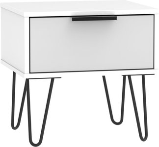 View Hong kong bedside table - 1 drawer - with hairpin legs - grey and white
