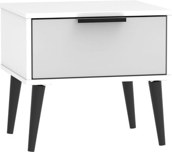 View Hong kong bedside table - 1 drawer - with wooden legs - grey and white