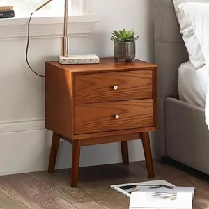 View Lowry bedside cabinet - 2 drawer - cherry wood - retro style