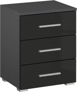 View Base bedside cabinet - 3 drawer - metallic dark grey & grey high gloss