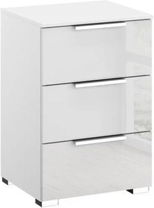 View Miramar bedside cabinet - 3 drawer - alpine white & crystal white glass