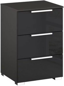 View Miramar bedside cabinet - 3 drawer - graphite & basalt glass