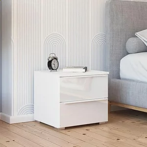 View Monostar bedside cabinet - 2 drawer - alpine white & white glass View Monostar bedside cabinet - 2 drawer - alpine white & white glass