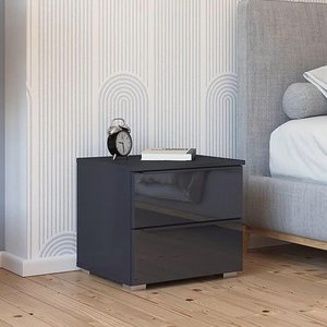View Monostar bedside cabinet - 2 drawer - metallic dark grey with basalt glass