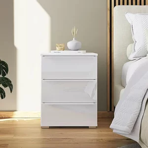 View Monostar bedside cabinet - 3 drawer - alpine white & white glass