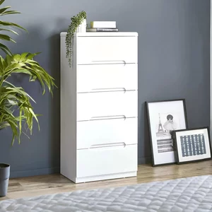 View Manhattan chest - 5 drawer - narrow - white gloss