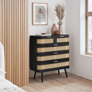 View Noah chest - 2+3 drawer - black and rattan