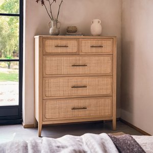 View Casera chest - 3+2 drawer - natural rattan and american oak