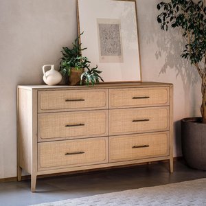 View Casera chest - 6 drawer - wide - natural rattan and american oak