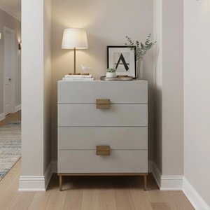 View Lilly narrow chest - 4 drawer - chevron - soft grey and bronze - wood and metal