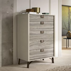 View Jupiter narrow chest - 5 drawer - eco stone and high gloss pearl line