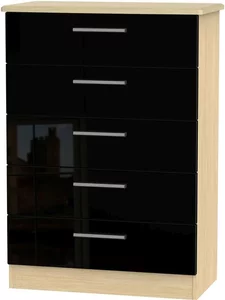 View Knightsbridge chest - 5 drawer - black gloss and light oak