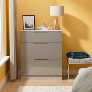 View Milan chest - deep - 3 drawer - grey gloss and grey oak