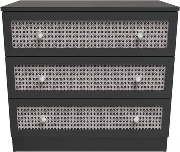 View Rattan and black ash chest - small - 3 drawer