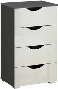 View Arnstein narrow chest - 4 drawer - metallic dark grey & white high gloss