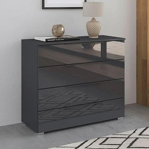 View Monostar wide chest - 4 drawer - metallic dark grey with basalt glass