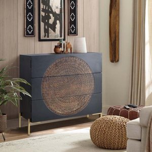 View Refton chest - carved - dark mango wood - 3 drawer