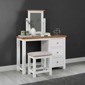 View Lundy dressing table - 3 drawer single with stool - white painted