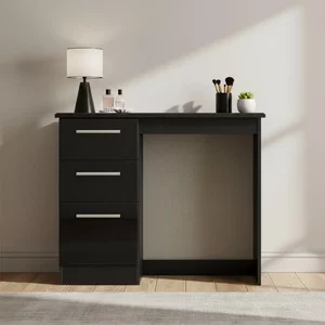 View Knightsbridge single dressing table - 3 drawer - black gloss