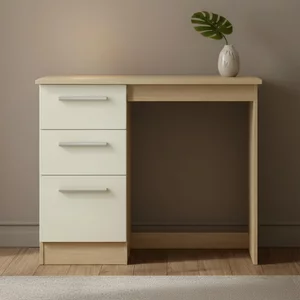 View Knightsbridge dressing table - 3 drawer - single - cream gloss and light oak