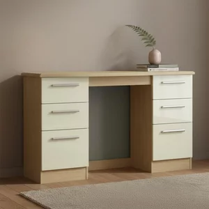 View Knightsbridge dressing table - 6 drawer - double - cream gloss and light oak