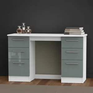 View Knightsbridge dressing table - double - 6 drawer - grey gloss and white