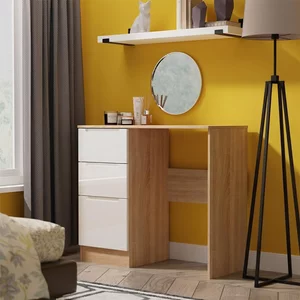 View Milan dressing table - single - 3 drawer - white gloss and oak