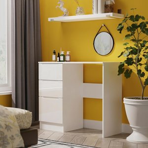View Milan dressing table - single - 3 drawer - white gloss