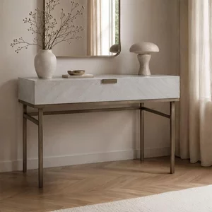 View Lilly dressing table - 1 drawer - chevron - soft grey and bronze - wood and metal