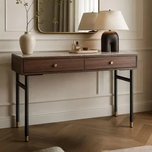 View Willow dressing table - 2 drawer - tobacco walnut and beige - wood and marble effect