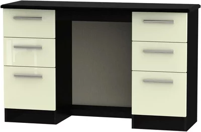 View Knightsbridge double dressing table - 6 drawer - cream gloss and black