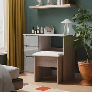 View Milan dressing table - single - 3 drawer - grey gloss and grey oak