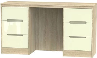 View Monaco dressing table - double - 6 drawer - cream gloss and oak