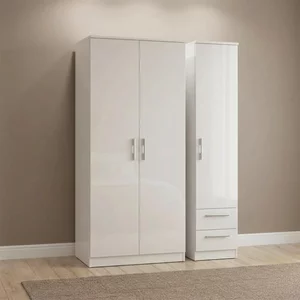 View Knightsbridge wardrobe - 3 door - rhf 2 drawer - triple - white gloss