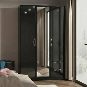 View Camden wardrobe - 3 door - combi with 1 mirror and rhf 2 drawers - black gloss