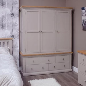 View Cotswold wardrobe - 3 door - 5 drawer - oak and painted