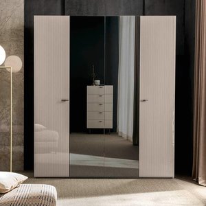 View Claire fluted wardrobe - 4 door 2 mirror - pearl line eco veneer high gloss