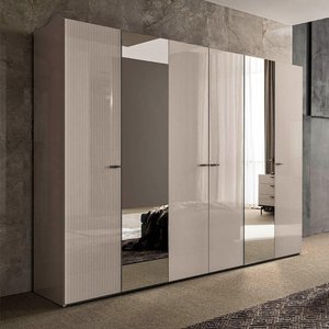 View Claire fluted wardrobe - 6 door 2 mirror - pearl line eco veneer high gloss