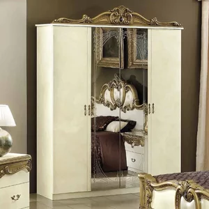 View Barocco italian wardrobe - 4 door - with mirrors - ivory and gold